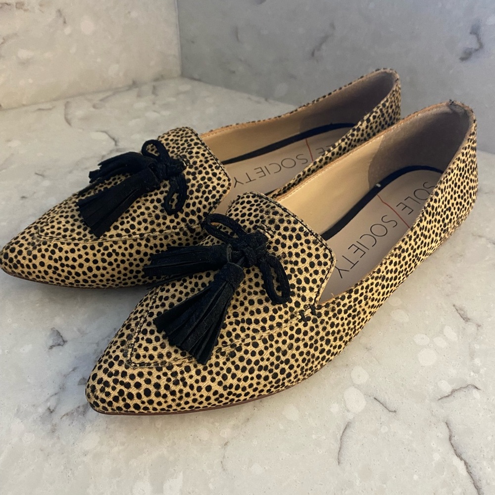 Sole Society Mohair Tassel Flat Mules (cheetah animal print)